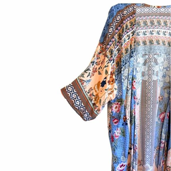 Bohemian Kimono duster, colorful print, midi length, one size fits most - Picture 4 of 8